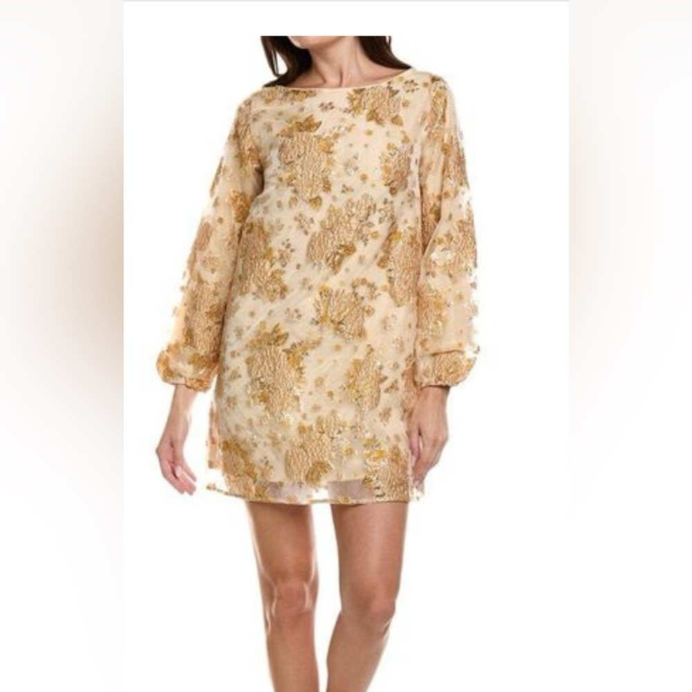 Flora Bea Ariana dress gold Jacquard design. New in packaging.